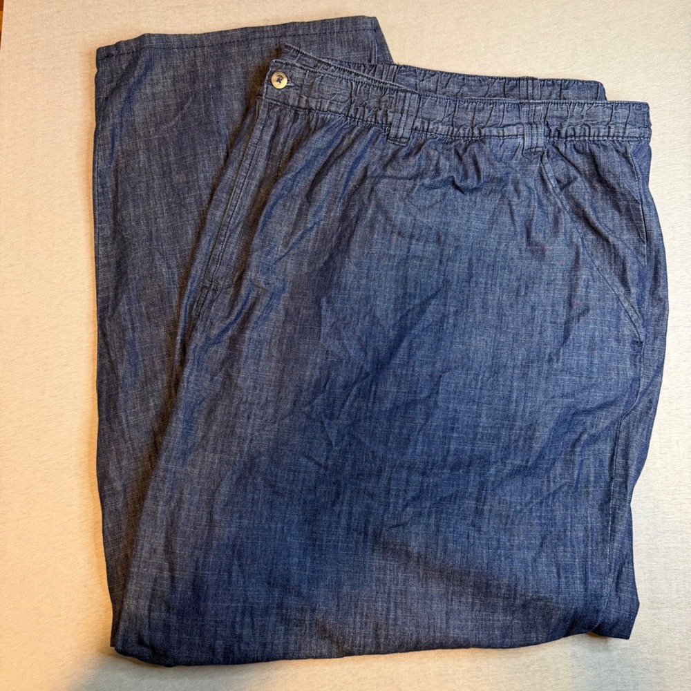 KingSize Mens 6XL Big Chambray Pants Blue Elastic Waist Straight Leg Trousers